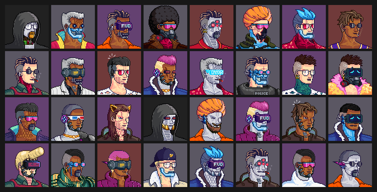 Grid of cyberpunk NFTs